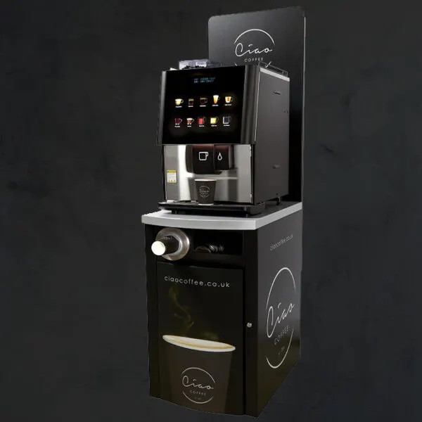 Ciao Coffee to Go station VS5 with the bean to cup machine on its serving counter