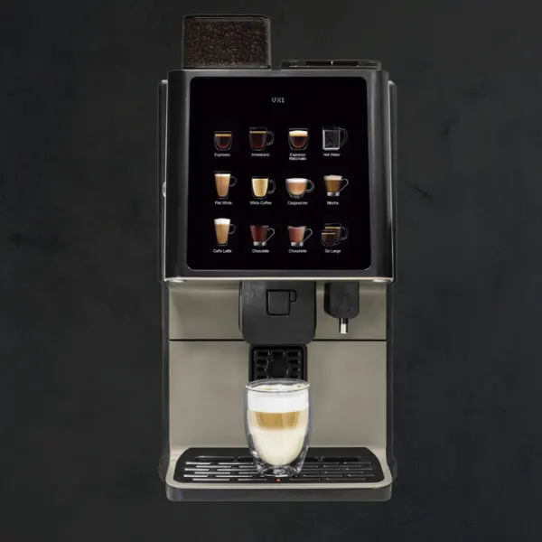 Ciao VX1 bean to cup machine with a layered latte macchiato under the spout