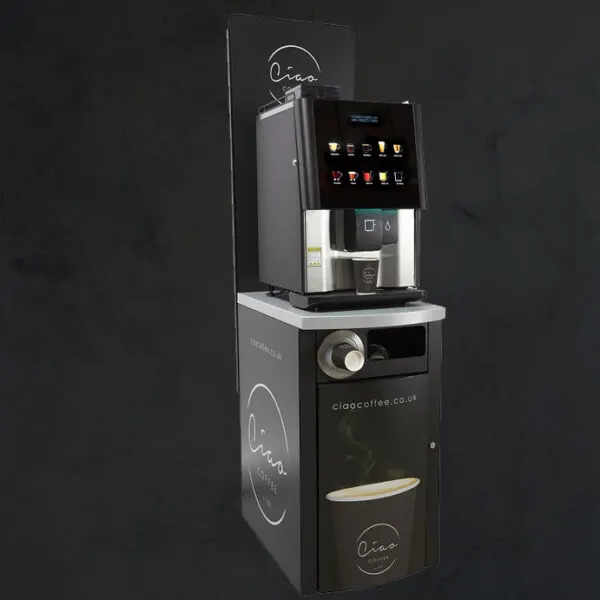 Ciao Coffee to Go station VX3 with the bean to cup machine on its matching counter