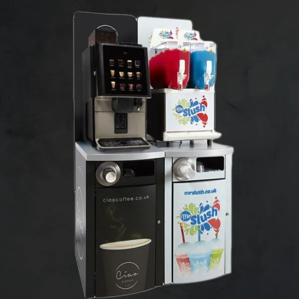 Ciao VX1 combi serving station with a bean to cup machine beside a twin bowl slush unit
